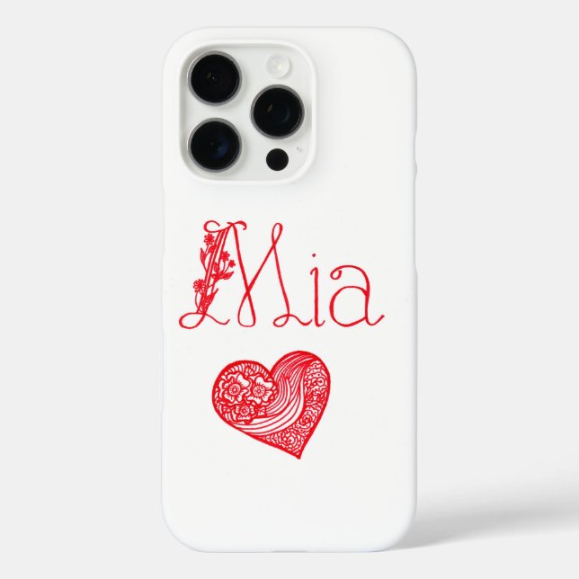 Étui téléphonique avec coeur et nom de Mia (Verso)