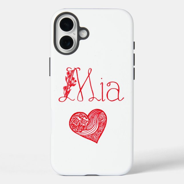 Étui téléphonique avec coeur et nom de Mia (Verso)