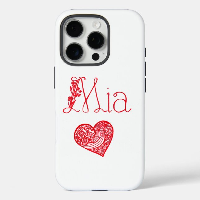 Étui téléphonique avec coeur et nom de Mia (Verso)