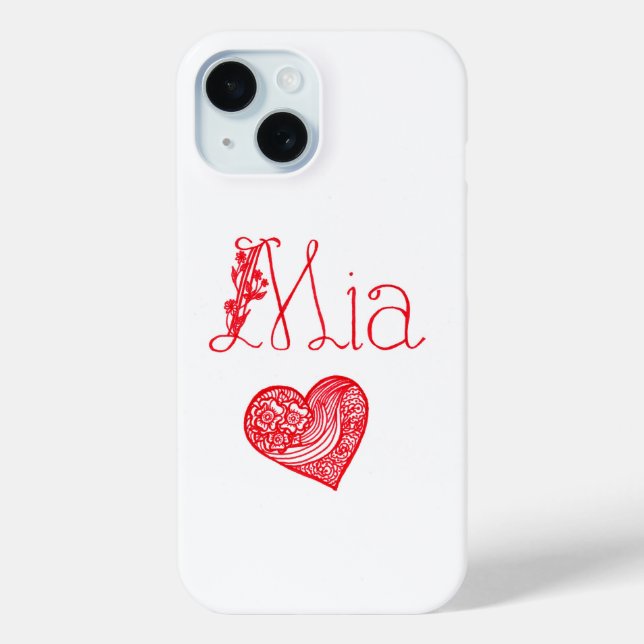 Étui téléphonique avec coeur et nom de Mia (Verso)
