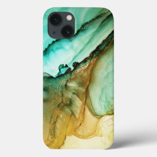 Étui Watercolor sarcelle or scintillant pour iPhon