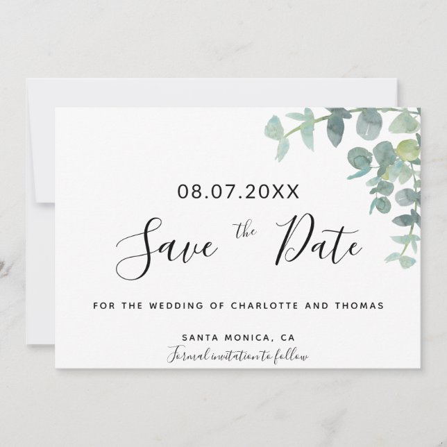 Eucaluptus script mariage enregistrer la date (Devant)