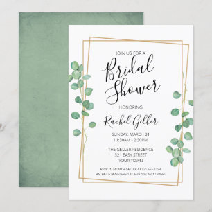 Eucalyptis avec cadre or Invitation de douche nupt