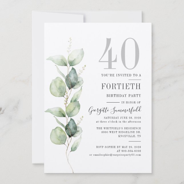 Eucalyptus 40e anniversaire de fête Invitation (Devant)