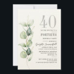Eucalyptus 40e anniversaire de fête Invitation<br><div class="desc">Il pourrait s'agir d'une fête surprise ou d'une autre décennie spéciale. Cette invitation à la fête de 40e anniversaire avec un design vert d'eucalyptus avec une typographie populaire moderne peut être facilement édité pour convenir à toute fête d'anniversaire ou d'anniversaire. Vous pouvez modifier le libellé, les détails de l'anniversaire et...</div>
