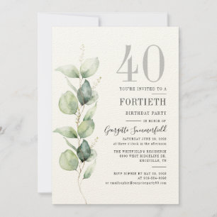 Eucalyptus 40e anniversaire de fête Invitation