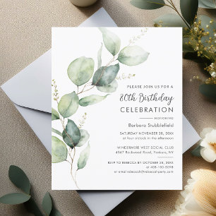 Eucalyptus 80e anniversaire de fête Invitation