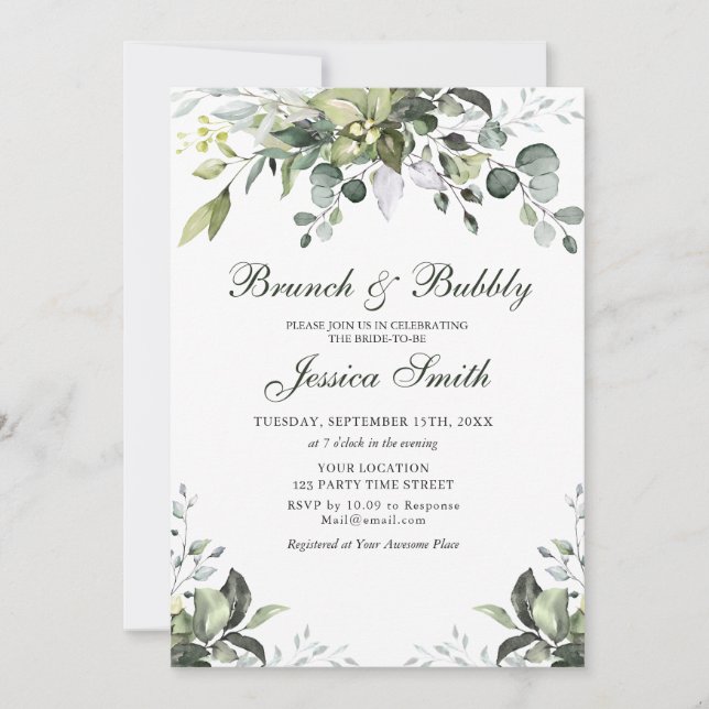 Eucalyptus Aquarelle Brunch et Bubbly Invitation (Devant)