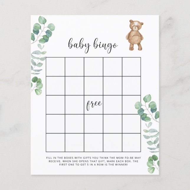 Eucalyptus Baby shower de bingo (Devant)
