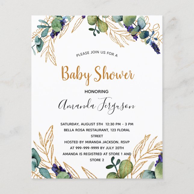 Eucalyptus baby shower économique éco invitation (Devant)