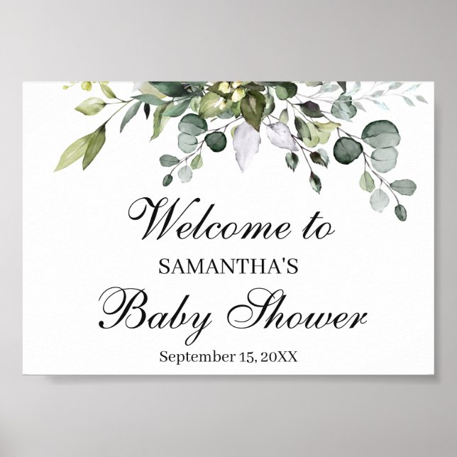 Eucalyptus Baby Shower Welcome Poster Sign (Devant)