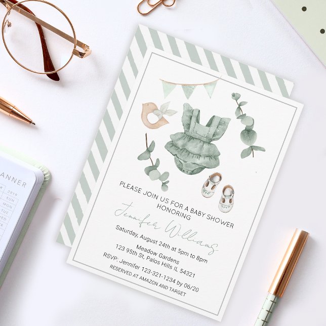 Eucalyptus bébé fille vêtements douche invitation (Créateur téléchargé)