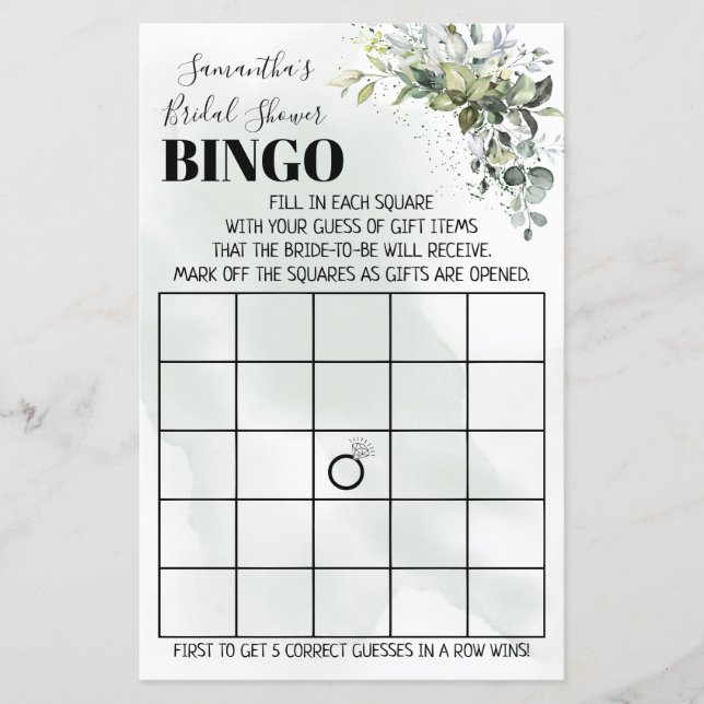 Eucalyptus Bingo douche nuptiale jeu bilingue (Devant)