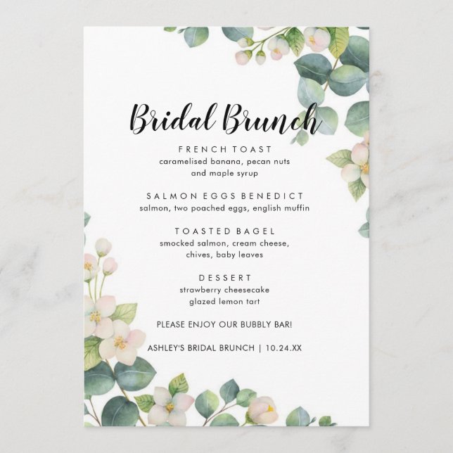 Eucalyptus Bloom Boho Bridal Brunch Menu (Devant)