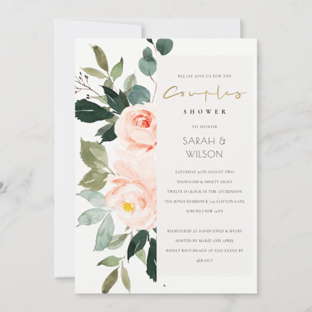 Eucalyptus Blush Rose Couples Rose Invitation de d (Devant)