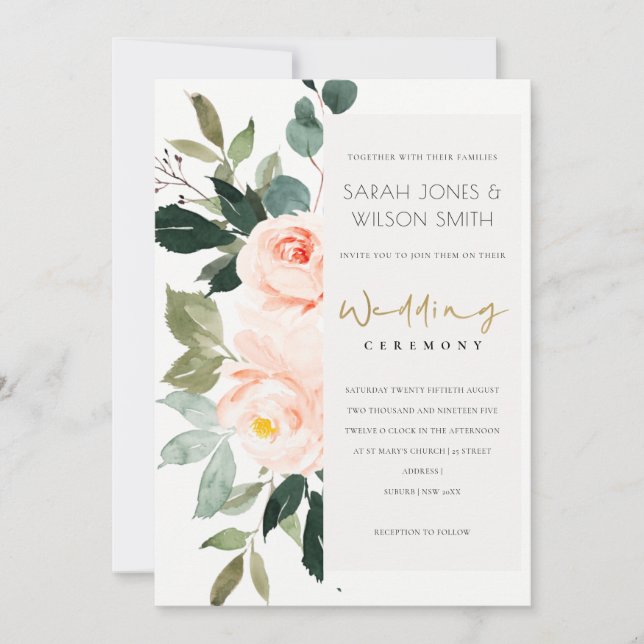 Eucalyptus Blush Rose Mariage rose Invitation (Devant)