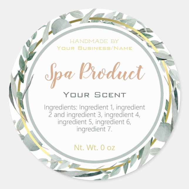 Eucalyptus Botanique Foliage Spa Étiquettes de pro (Devant)