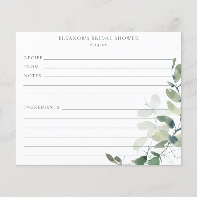 Eucalyptus Bridal Shower Recipe Cards (Devant)