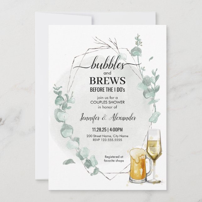 Eucalyptus Bubbles & Brews Douche Invitation (Devant)