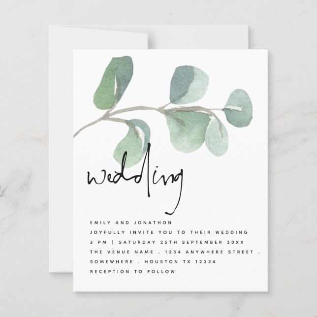 Eucalyptus BUDGET Élégant Mariage Script (Devant)