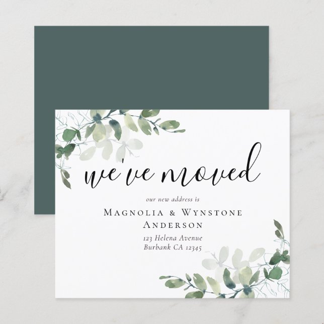 Eucalyptus BUDGET Nous avons déménagé carte (Devant / Derrière)