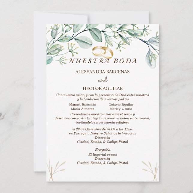 Eucalyptus/champagne Invitation espagnole (Devant)