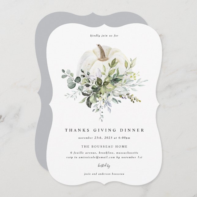 Eucalyptus Citrouille Merci Donner Invitation (Devant / Derrière)