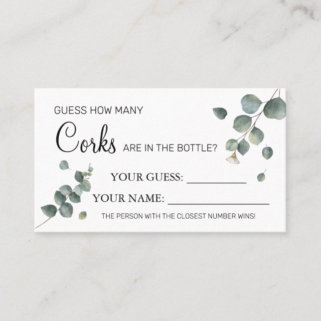 Eucalyptus Combien de Corks jeu de carte de Fête d (Devant)