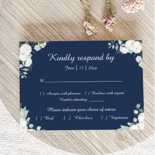 Eucalyptus Cotton   Navy Modern Wedding RSVP Card