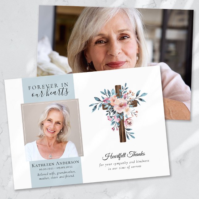 Eucalyptus Cross Photo Funérailles Merci Cartes (Créateur téléchargé)