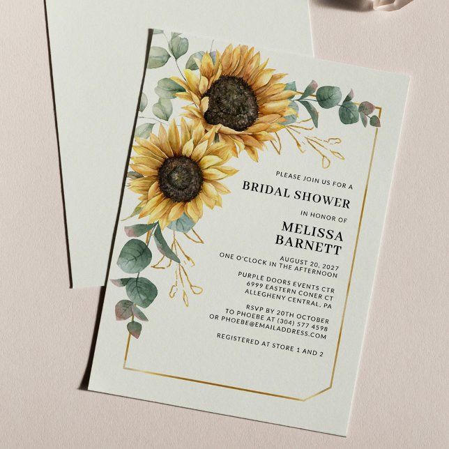 Eucalyptus de tournesol Invitations Fêtes des mari (Floral Sunflowers Watercolor Eucalyptus Geometric Bridal Shower Invitation)
