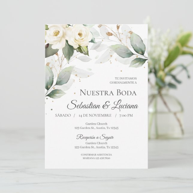 Eucalyptus de verdure invitation de mariage en esp (Debout devant)