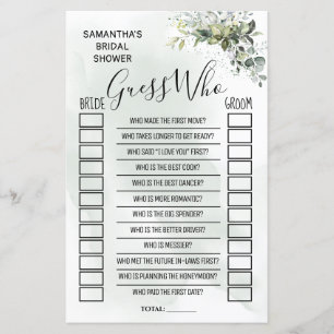 Eucalyptus Devinez qui jeu de baby shower bilingue