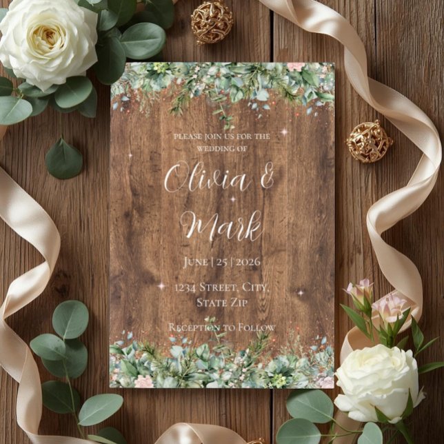 Eucalyptus Dusty Rose Wedding Invitation | Florals (Créateur téléchargé)