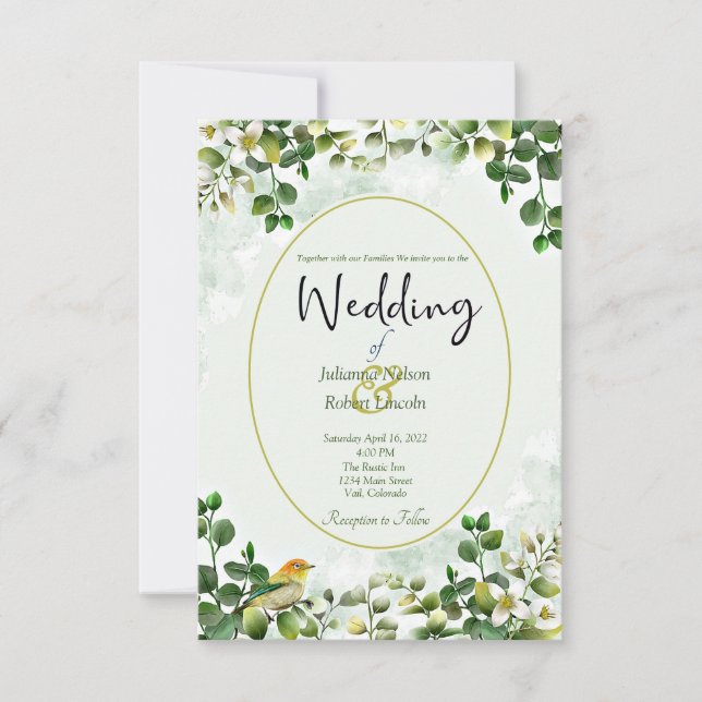 Eucalyptus élégant dans une invitation de mariage  (Devant)