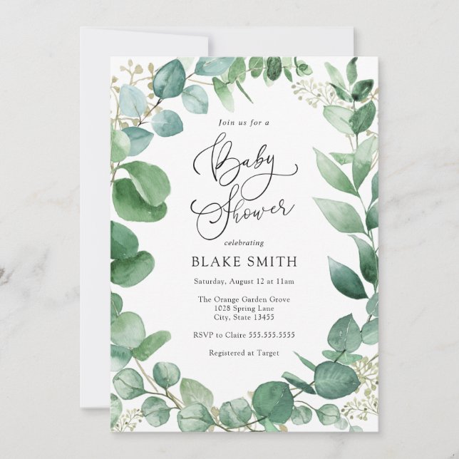 Eucalyptus et Baby shower verdoyant Invitation (Devant)