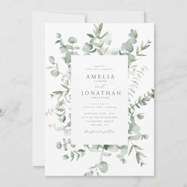 Eucalyptus Faire-part de mariage aquarelle (Devant)