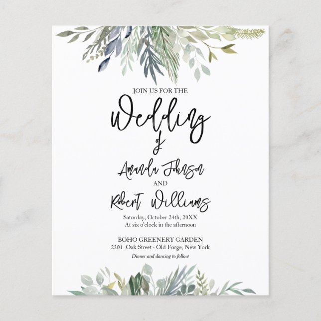 Eucalyptus Faire-part de mariage Budget Vert (Devant)