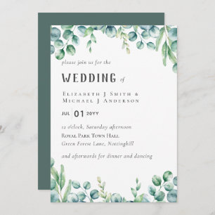Eucalyptus Faire-part de mariage Budget Vert Feuil