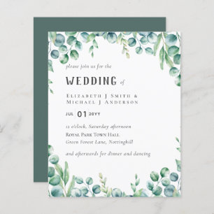Eucalyptus Faire-part de mariage Budget Vert Feuil