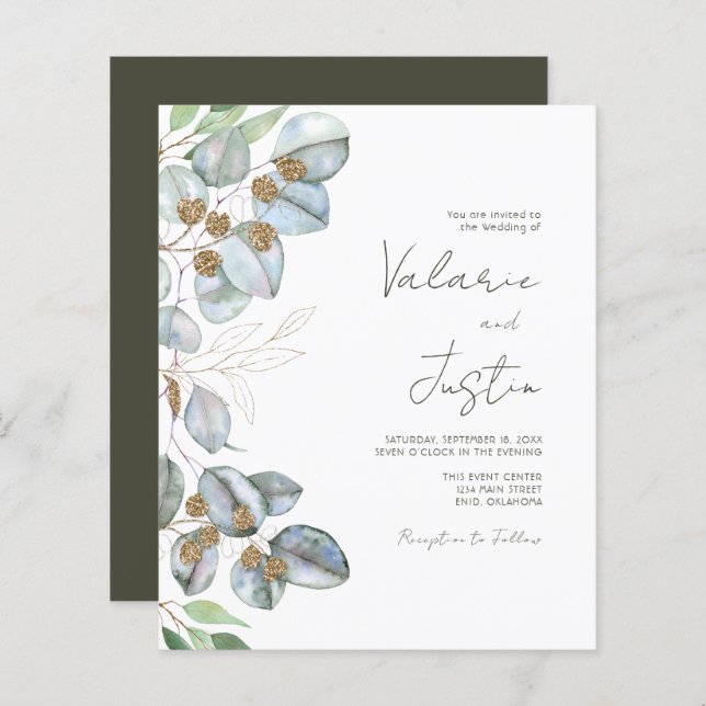 Eucalyptus Faire-part de mariage de verdure (Devant / Derrière)