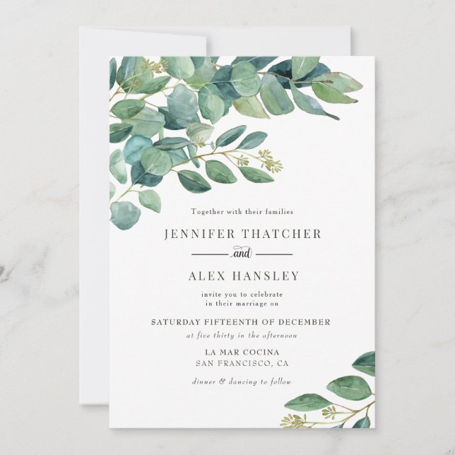 Eucalyptus Faire-part de mariage moderne (Devant)