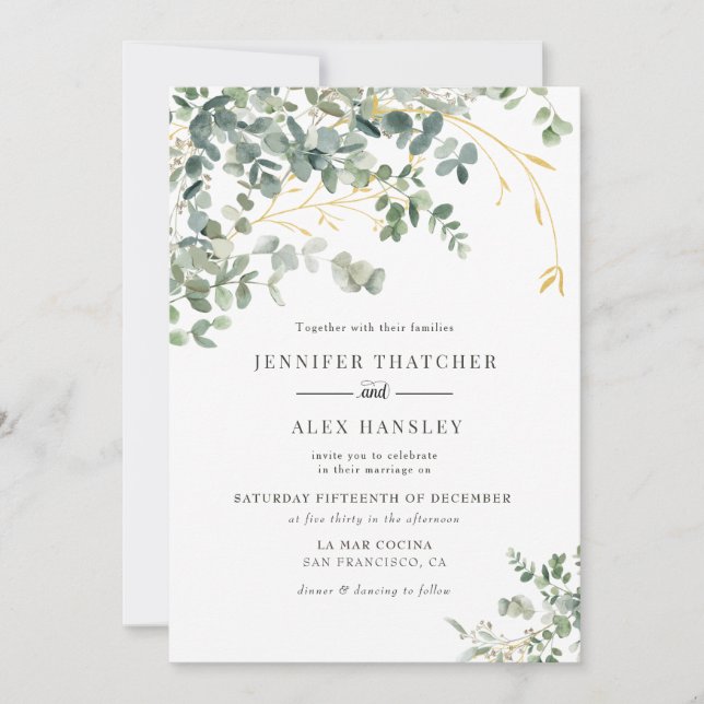 Eucalyptus Faire-part de mariage moderne (Devant)
