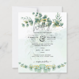 Eucalyptus Faire-part de mariage Vert moderne Or