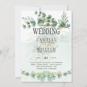 Eucalyptus Faire-part de mariage Vert moderne Or