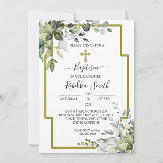 Eucalyptus Feuille Baptême Invitation