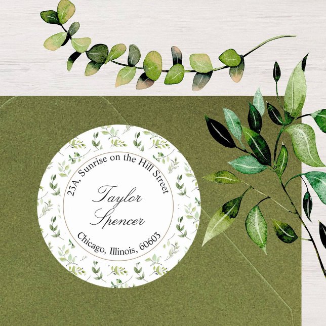 Eucalyptus Feuille Étiquette de adresse rond (Créateur téléchargé)