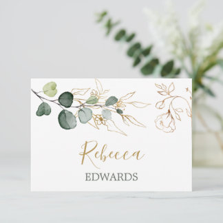 Eucalyptus Feuille Gold Floral Place carte