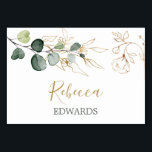 Eucalyptus Feuille Gold Floral Place carte<br><div class="desc">Carte mariage avec aquarelle eucalyptus feuilles et or floral</div>