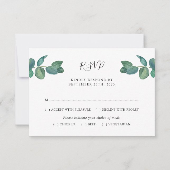 Eucalyptus Feuille Watercolor Wedding RSVP (Devant)